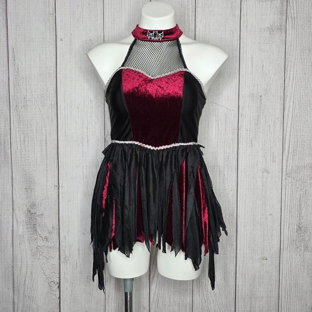 Vampire Bat Witch Fairy Costume Top Romper Gothic Velvet Halloween Cosplay, sz S